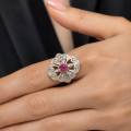  Rafinat inel Belle Epoque manufacturat în aur de 18K și argint, decorat cu rubin natural și diamante naturale | cca. 1890 - 1915