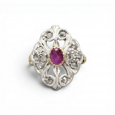  Rafinat inel Belle Epoque manufacturat în aur de 18K și argint, decorat cu rubin natural și diamante naturale | cca. 1890 - 1915