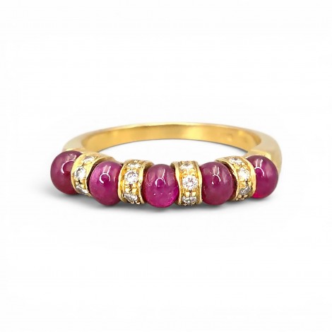  Inedit inel de designer Gianni Carità, manufacturat în aur galben 18K, decorat cu rubine naturale cabochon și diamante naturale | atelier Gianni Carità  Napoli | cca. 1990 - 2000