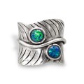 Inel statement mexican manufacturat în argint, decorat cu două caboșoane de opal natural în montură triplet | atelier Taxco | cca. 1990 - 2000