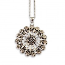 Colier din argint torsadat, accesorizat cu o impresionantă amuletă Mandala manufacturată în argint cu cuarț fumuriu natural | India