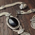 Opulent colier etnic Ottoman Revival, manufacturat în argint și onix negru natural | atelier Mardin - Anatolia cca. 1960 - 1970