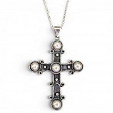 Colier din argint accesorizat cu o impresionantă cruce pectorală mexicană, manufacturată în argint patinat | atelier Taxco - cca. 1970 - 1980 
