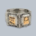 Veche brățară statement „ Rhodos Heritage ”, manufacturată în argint, decorată cu marcasite și panouri laminate cu aur rosé | Grecia - atelier Rhodos | cca. 1920 - 1930