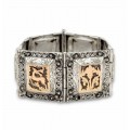 Veche brățară statement „ Rhodos Heritage ”, manufacturată în argint, decorată cu marcasite și panouri laminate cu aur rosé | Grecia - atelier Rhodos | cca. 1920 - 1930