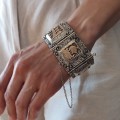 Veche brățară statement „ Rhodos Heritage ”, manufacturată în argint, decorată cu marcasite și panouri laminate cu aur rosé | Grecia - atelier Rhodos | cca. 1920 - 1930