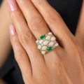 Impresionant inel cocktail contemporan din aur galben 18k, decorat cu opale, smaralde și diamante naturale |  preloved 2020's 