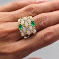 Impresionant inel cocktail contemporan din aur galben 18k, decorat cu opale, smaralde și diamante naturale |  preloved 2020's 