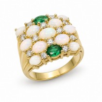 Impresionant inel cocktail contemporan din aur galben 18k, decorat cu opale, smaralde și diamante naturale |  preloved 2020's 