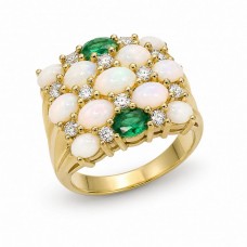 Impresionant inel cocktail contemporan din aur galben 18k, decorat cu opale, smaralde și diamante naturale |  preloved 2020's 