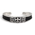 Bratără cuff unisex din argint cu piele naturală de pisică de mare, decorată cu simbolul nobiliar Fleur De Lys | preloved 2020's