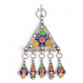 Fibulă etnică Kabyle ' Ibzimen ', manufacturată în din argint emailat și coral natural | triburile Benni Yenni - Algeria | prima jumătate a sec. XX