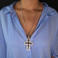 Colier din argint accesorizat cu pandant statement Latin Cross de perioadă mid-century din argint și email | atelier Arezzo cca. 1960 - 1970 