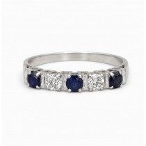 Rafinat inel vintage "Classic Five-Stone" din aur alb 18k cu diamante și safire naturale | cca. 1970