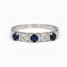 Rafinat inel vintage "Classic Five-Stone" din aur alb 18k cu diamante și safire naturale | cca. 1970