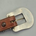 Curea Western Ranger din piele naturală cu monturi din argint sterling și aplicații din aur de 14k | atelier Vogt Silversmiths -  Statele Unite cca. 1990 - 2000