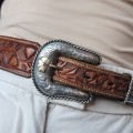 Curea Western Ranger din piele naturală cu monturi din argint sterling și aplicații din aur de 14k | atelier Vogt Silversmiths -  Statele Unite cca. 1990 - 2000