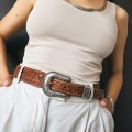 Curea Western Ranger din piele naturală cu monturi din argint sterling și aplicații din aur de 14k | atelier Vogt Silversmiths -  Statele Unite cca. 1990 - 2000