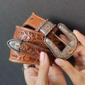 Curea Western Ranger din piele naturală cu monturi din argint sterling și aplicații din aur de 14k | atelier Vogt Silversmiths -  Statele Unite cca. 1990 - 2000