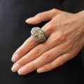 Impresionant inel cocktail Mughal Revival manufacturat în aur 14k și argint cu diamante naturale 5.54 CT | cca. 1970 - 1980