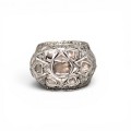 Impresionant inel cocktail Mughal Revival manufacturat în aur 14k și argint cu diamante naturale 5.54 CT | cca. 1970 - 1980