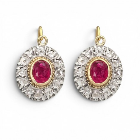 Rafinați cercei victorieni manufacturați în aur 18k și argint cu rubine și diamante naturale | atelier central-european  cca. 1880 - 1905  