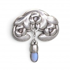 Broșă Art Nouveau - Skonvirke semnată Evald Nielsen, manufacturată în argint și piatra lunii naturală | Danemarca cca. 1910 - 1915