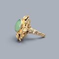 Inel vintage în manieră 'Chinese Export Silver' manufacturat în argint aurit și jad verde natural | cca. 1950 - 1960