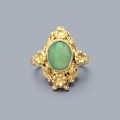 Inel vintage în manieră 'Chinese Export Silver' manufacturat în argint aurit și jad verde natural | cca. 1950 - 1960