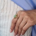 Inel vintage în manieră 'Chinese Export Silver' manufacturat în argint aurit și jad verde natural | cca. 1950 - 1960