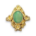 Inel vintage în manieră 'Chinese Export Silver' manufacturat în argint aurit și jad verde natural | cca. 1950 - 1960