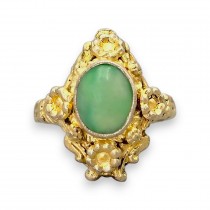 Inel vintage în manieră 'Chinese Export Silver' manufacturat în argint aurit și jad verde natural | cca. 1950 - 1960