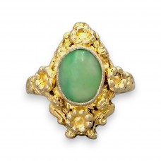 Inel vintage în manieră 'Chinese Export Silver' manufacturat în argint aurit și jad verde natural | cca. 1950 - 1960