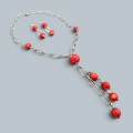 Set de bijuterii statement din argint și coral natural Bamboo, compus din colier lariat și pereche de cercei | atelier italian - preloved