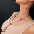 Set de bijuterii statement din argint și coral natural Bamboo, compus din colier lariat și pereche de cercei | atelier italian - preloved