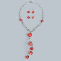 Set de bijuterii statement din argint și coral natural Bamboo, compus din colier lariat și pereche de cercei | atelier italian - preloved