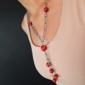 Set de bijuterii statement din argint și coral natural Bamboo, compus din colier lariat și pereche de cercei | atelier italian - preloved