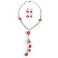 Set de bijuterii statement din argint și coral natural Bamboo, compus din colier lariat și pereche de cercei | atelier italian - preloved
