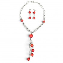 Set de bijuterii statement din argint și coral natural Bamboo, compus din colier lariat și pereche de cercei | atelier italian - preloved