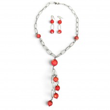 Set de bijuterii statement din argint și coral natural Bamboo, compus din colier lariat și pereche de cercei | atelier italian - preloved