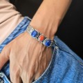 Impresionantă brățară cuff etnică sino-tibetană manufacturată în argint, decorată cu lapis lazuli natural și coral Sherpa | Nepal cca. 1970