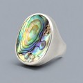 Inel statement manufacturat în argint și sidef natural Abalone iridescent | preloved