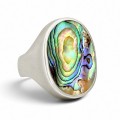 Inel statement manufacturat în argint și sidef natural Abalone iridescent | preloved