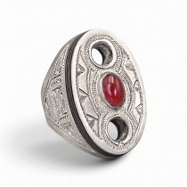 Inel statement tuareg bijuterie de autor, manufacturat în argint intarsiat cu abanos și carneol natural | colecția "Ancient Symbols" by ArtAntik Gallery