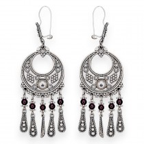 Cercei tradiționali mexicani de tip Arracada, manufacturați în argint cu titlu înalt 980 cu granate naturale | preloved