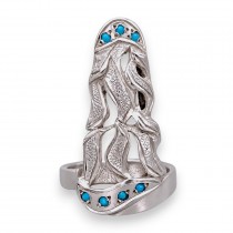  Inedit inel statement Egyptian Revival, manufacturat în argint cu peruzele turcoaz | Egipt - preloved cca. 1970