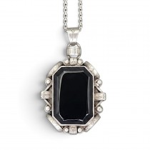 Colier lung cu pandant statement antique Art Deco din argint și onix negru natural | cca. 1925 - 1935