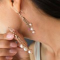 Cercei tassel din argint placat cu aur roz, animați de o cascadă de lanțuri fine, perle naturale de cultură și accente de cristale cz roz | atelier contemporan italian - anii 2020 preloved