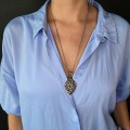  Colier din argint accesorizat cu pandant statement Autumn Vibes din argint patinat, parțial aurit și decorat cu incrustații de cristale cz | preloved