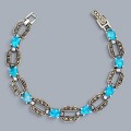 Elegantă brățară vintage Art Deco Revival din argint incrustată cu marcasite și topaze de sinteză | preloved | cca. 1980 - 1990